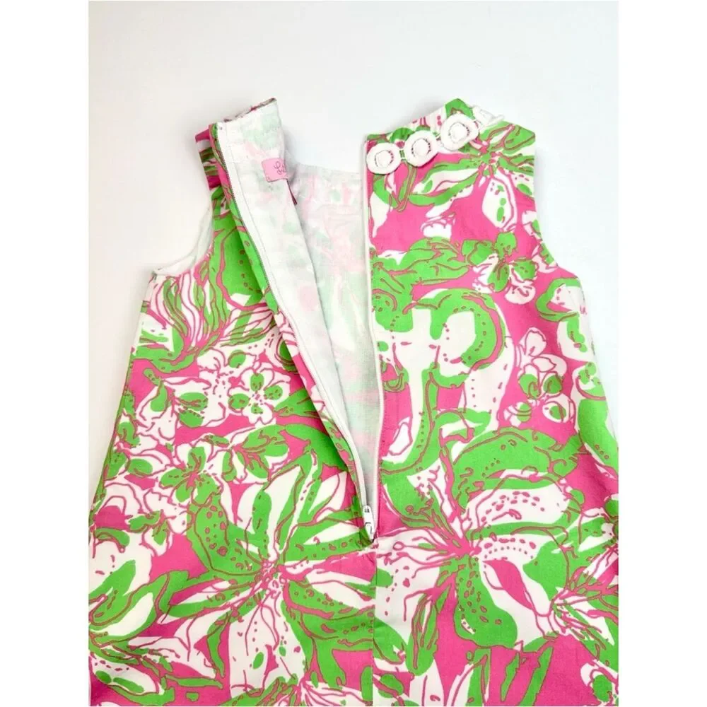 Lilly Pulitzer Girls Classic Shift Dress Sleeveless Cotton Green White Pink sz 3